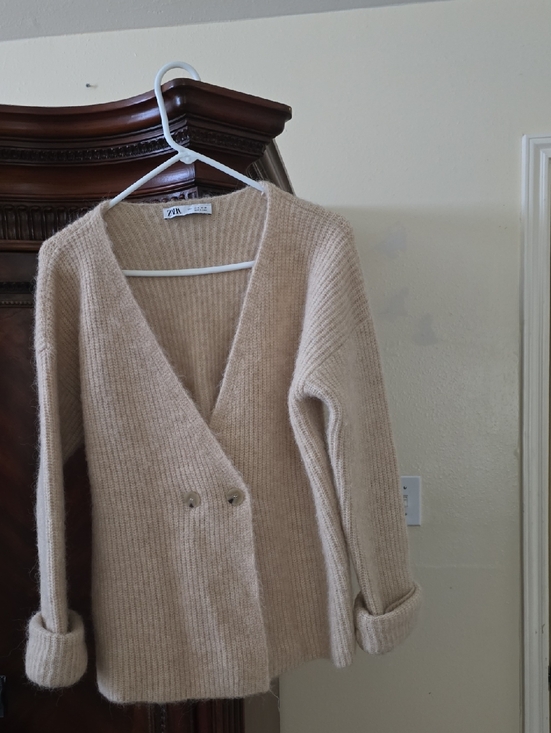 Zara Sweaters - Zara Cream Ribbed Wrap Cardigan with Double Buttons
